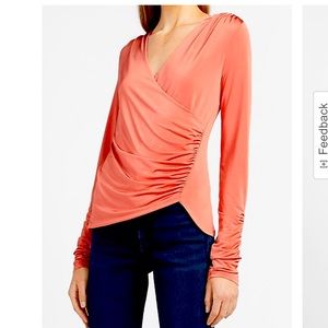 NWT Express Sexy and Sophisticated Faux Wrap Top with Ruching Detail Size L